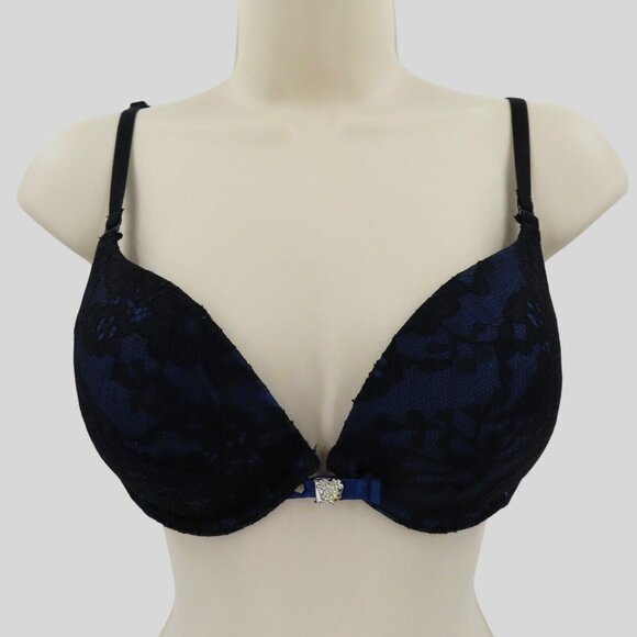 Victorias Secret 36C Sexy Little Things Black Lace Blue Underwire Push Up Bra - Picture 13 of 13